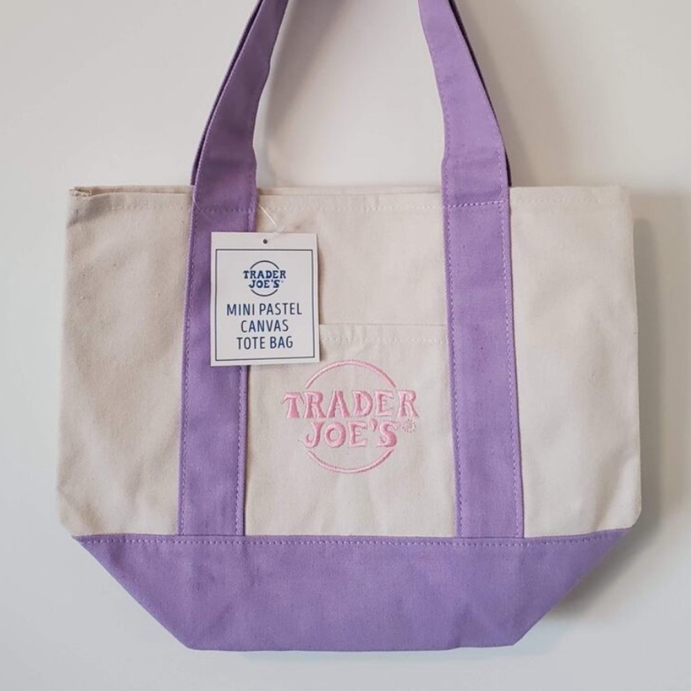 Trader Joe’s Mini Pastel Canvas Tote Bag -PURPLE